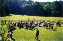 A summer wedding in the Corral with the North Meadow behind.